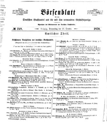 Börsenblatt für den deutschen Buchhandel Donnerstag 27. Oktober 1870