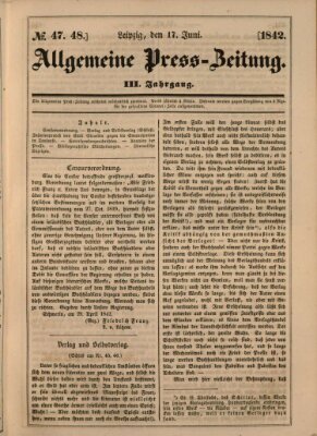 Allgemeine Preß-Zeitung Freitag 17. Juni 1842