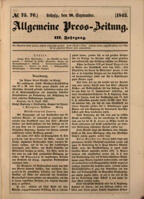 Allgemeine Preß-Zeitung Dienstag 20. September 1842