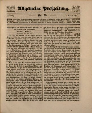 Allgemeine Preß-Zeitung Freitag 11. April 1845