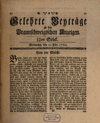 Braunschweigische Anzeigen Mittwoch 10. Februar 1762