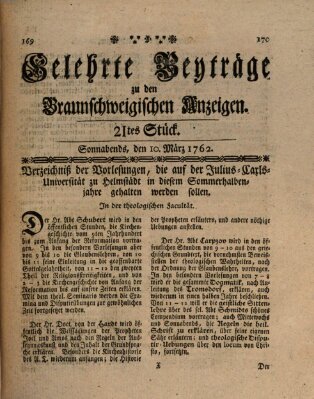 Braunschweigische Anzeigen Samstag 13. März 1762