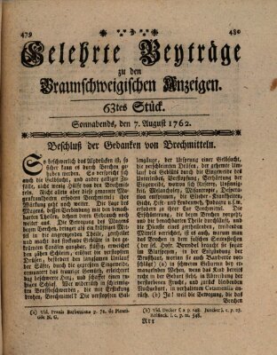 Braunschweigische Anzeigen Samstag 7. August 1762