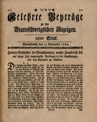 Braunschweigische Anzeigen Samstag 13. November 1762