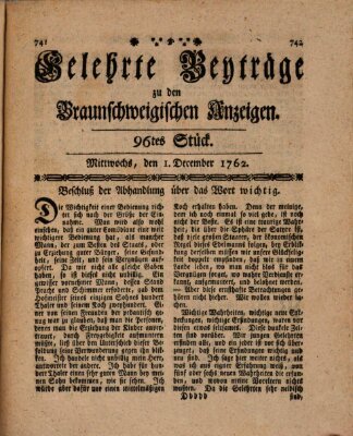 Braunschweigische Anzeigen Mittwoch 1. Dezember 1762
