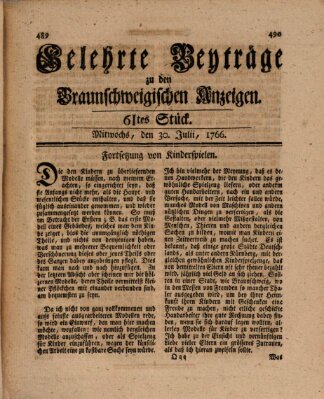 Braunschweigische Anzeigen Mittwoch 30. Juli 1766