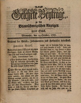 Braunschweigische Anzeigen Mittwoch 14. Oktober 1767