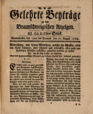 Braunschweigische Anzeigen Samstag 13. August 1768