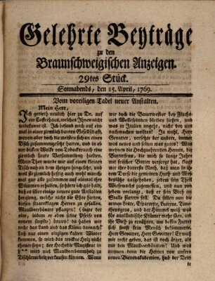 Braunschweigische Anzeigen Samstag 15. April 1769