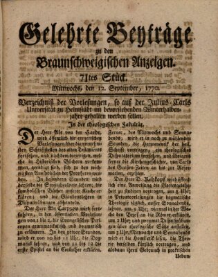 Braunschweigische Anzeigen Mittwoch 12. September 1770