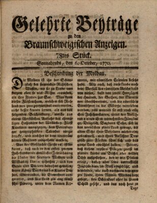 Braunschweigische Anzeigen Samstag 6. Oktober 1770