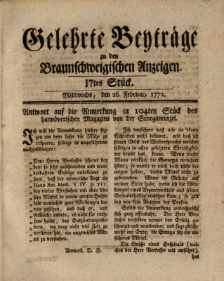 Braunschweigische Anzeigen Mittwoch 26. Februar 1772