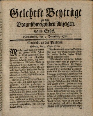 Braunschweigische Anzeigen Samstag 5. Dezember 1772