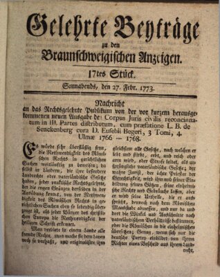 Braunschweigische Anzeigen Samstag 27. Februar 1773