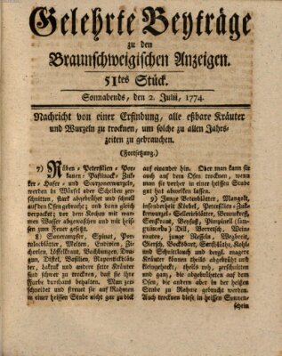 Braunschweigische Anzeigen Samstag 2. Juli 1774