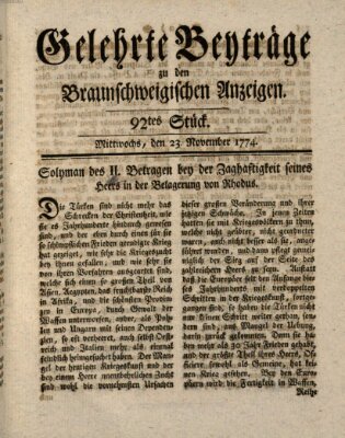 Braunschweigische Anzeigen Mittwoch 23. November 1774