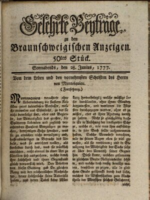 Braunschweigische Anzeigen Samstag 28. Juni 1777