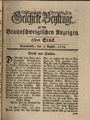 Braunschweigische Anzeigen Samstag 15. August 1778