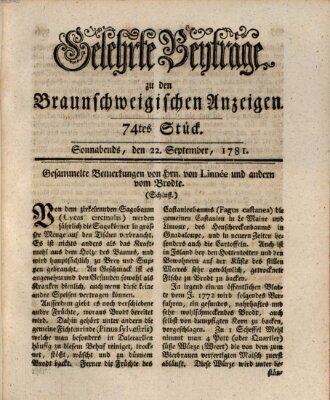 Braunschweigische Anzeigen Samstag 22. September 1781