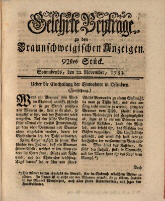 Braunschweigische Anzeigen Samstag 22. November 1783