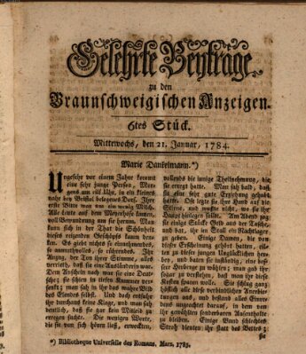 Braunschweigische Anzeigen Mittwoch 21. Januar 1784