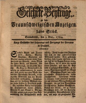 Braunschweigische Anzeigen Samstag 1. Mai 1784