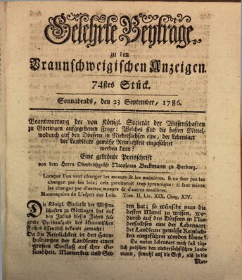 Braunschweigische Anzeigen Samstag 23. September 1786