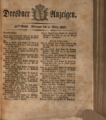 Dresdner Anzeigen Montag 2. März 1807