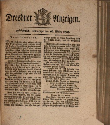 Dresdner Anzeigen Montag 16. März 1807