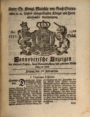 Hannoversche Anzeigen Freitag 5. Februar 1751