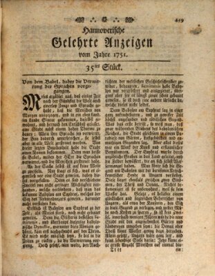 Hannoverische gelehrte Anzeigen (Hannoversche Anzeigen) Freitag 30. April 1751