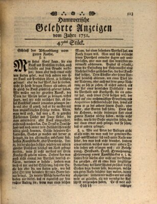 Hannoverische gelehrte Anzeigen (Hannoversche Anzeigen) Freitag 11. Juni 1751