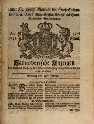 Hannoversche Anzeigen Montag 19. Juli 1751
