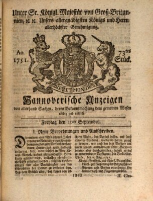 Hannoversche Anzeigen Freitag 10. September 1751