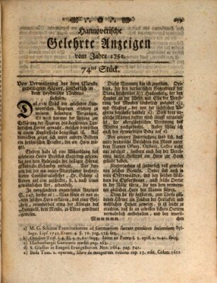 Hannoverische gelehrte Anzeigen (Hannoversche Anzeigen) Montag 13. September 1751