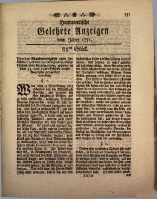 Hannoverische gelehrte Anzeigen (Hannoversche Anzeigen) Freitag 22. Oktober 1751