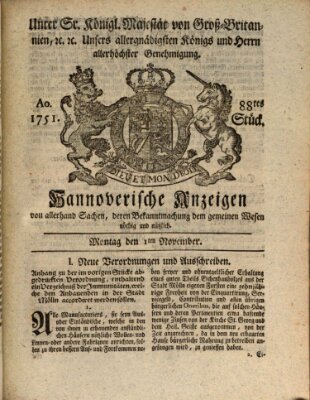Hannoversche Anzeigen Montag 1. November 1751