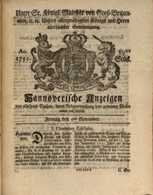 Hannoversche Anzeigen Freitag 5. November 1751