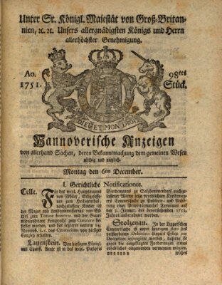 Hannoversche Anzeigen Montag 6. Dezember 1751
