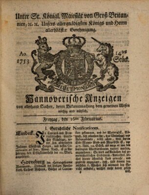 Hannoversche Anzeigen Freitag 16. Februar 1753