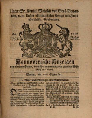 Hannoversche Anzeigen Montag 10. September 1753