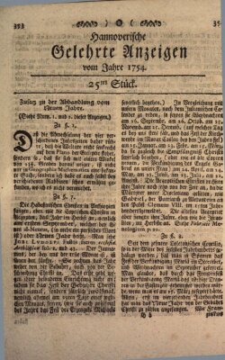 Hannoverische gelehrte Anzeigen (Hannoversche Anzeigen) Freitag 29. März 1754