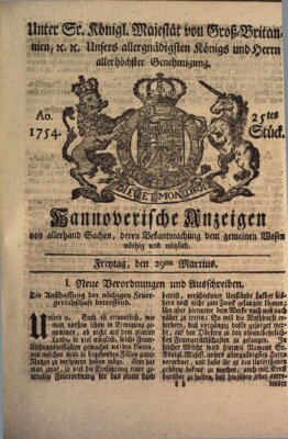 Hannoversche Anzeigen Freitag 29. März 1754