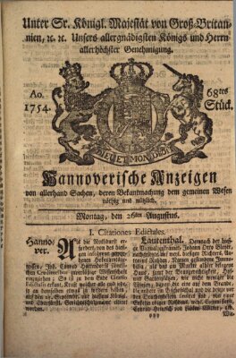 Hannoversche Anzeigen Montag 26. August 1754