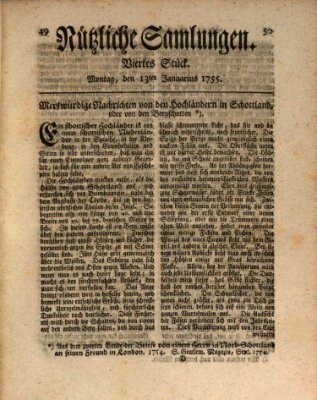 Nützliche Samlungen (Hannoversche Anzeigen) Montag 13. Januar 1755