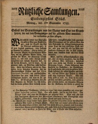 Nützliche Samlungen (Hannoversche Anzeigen) Montag 1. September 1755