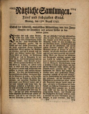 Nützliche Samlungen (Hannoversche Anzeigen) Montag 15. August 1757