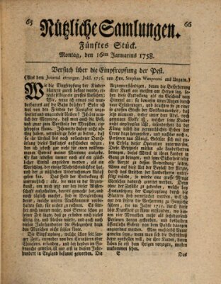 Nützliche Samlungen (Hannoversche Anzeigen) Montag 16. Januar 1758