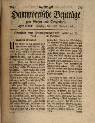 Hannoverische Beyträge zum Nutzen und Vergnügen (Hannoversche Anzeigen) Freitag 20. Juni 1760
