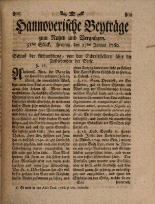Hannoverische Beyträge zum Nutzen und Vergnügen (Hannoversche Anzeigen) Freitag 27. Juni 1760